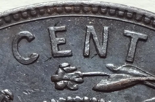 Re-engraved Letters in CENT