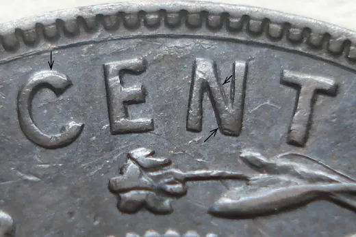 Re-engraved Letters in CENT