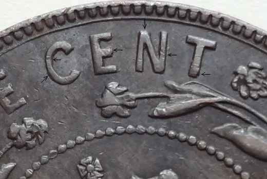 Re-engraved Letters in CENT