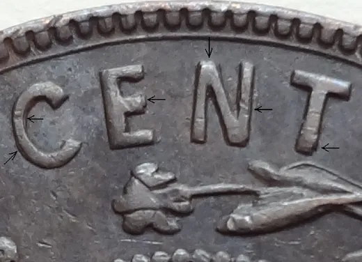 Re-engraved Letters in CENT