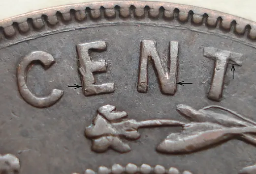 Re-engraved Letters in CENT