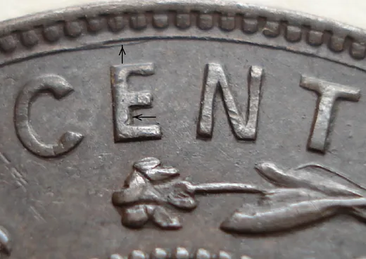 Re-engraved Letters in CENT