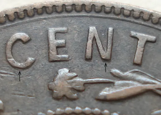 Re-engraved Letters in CENT