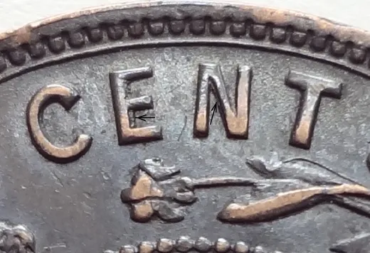 Re-engraved Letter Details in CENT