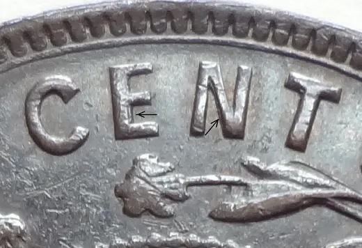 Re-engraved Letters in CENT