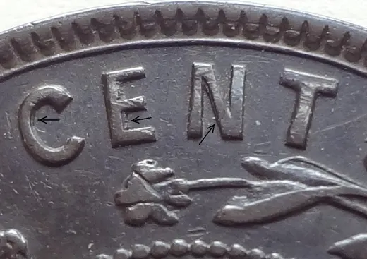 Re-engraved Letters in CENT