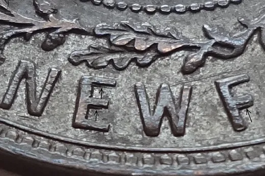 Re-engraved F in NEWF